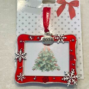 NEW 2024 Red CHRISTMAS photo frame ornament has hanging 2024 charm! Great Gift!